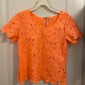Neon orange floral top